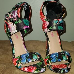 Floral Print Sandals with Ankle Strap